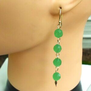 Sterling silver green frosted glass beaded earrings